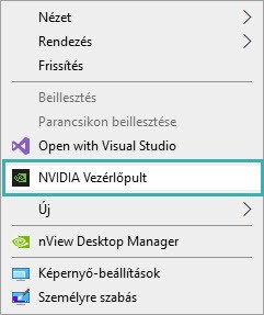 Windows 10 rendszerben az NVIDIA beállítások előhívása