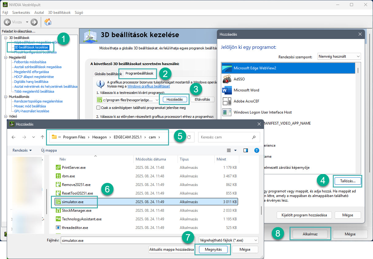 3D beállítások kezeléséhez program kiválasztása