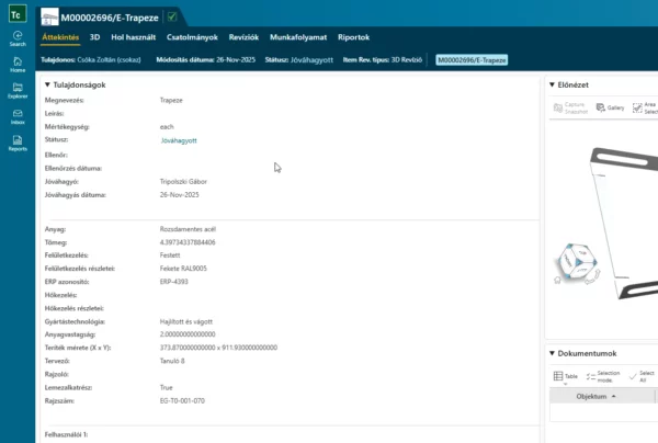 Teamcenter tulajdonságok
