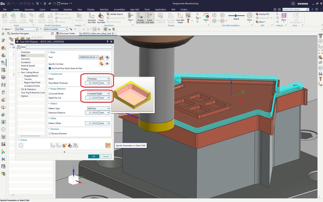 Face Mill - Mid Pass: többszörös fogás