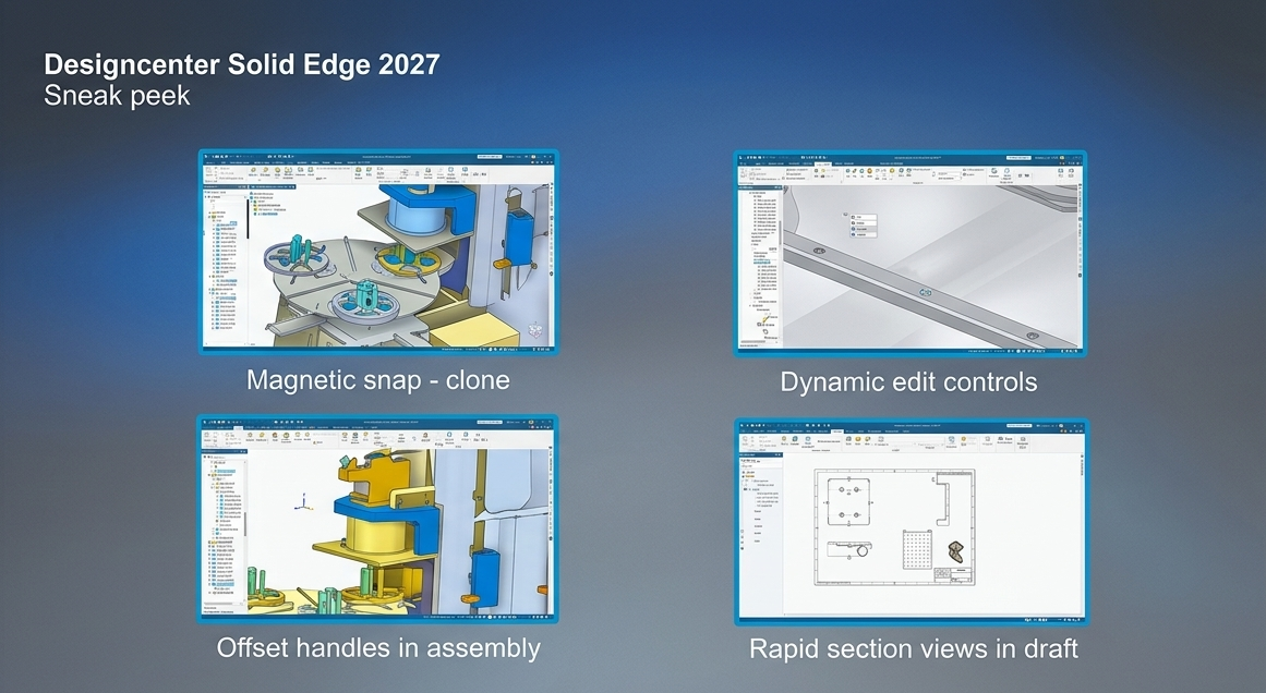 ALT: Designcenter Solid Edge 2027 sneak peek – dinamikus szerkesztés a 3D modellen