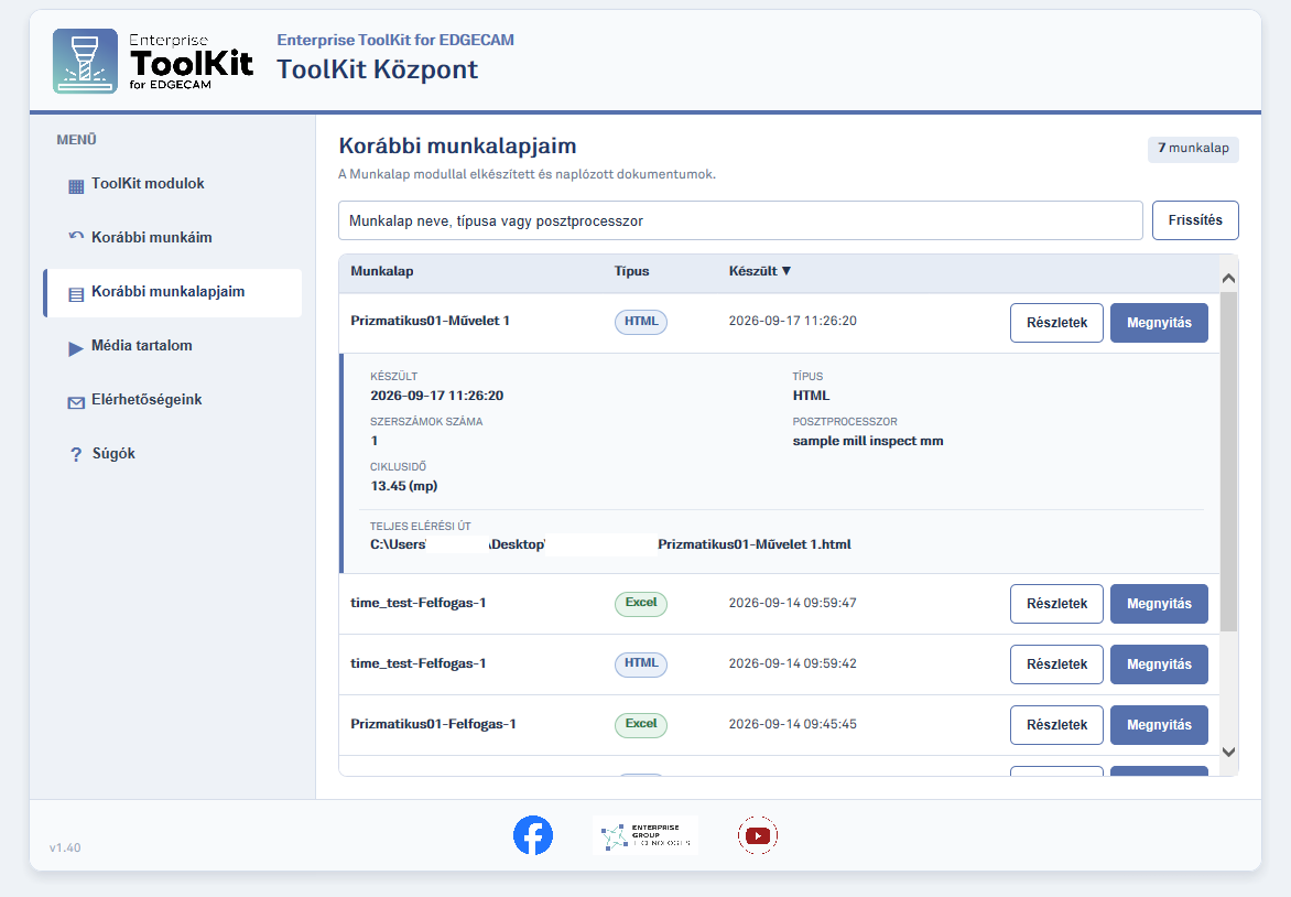 korábbi munkalapok